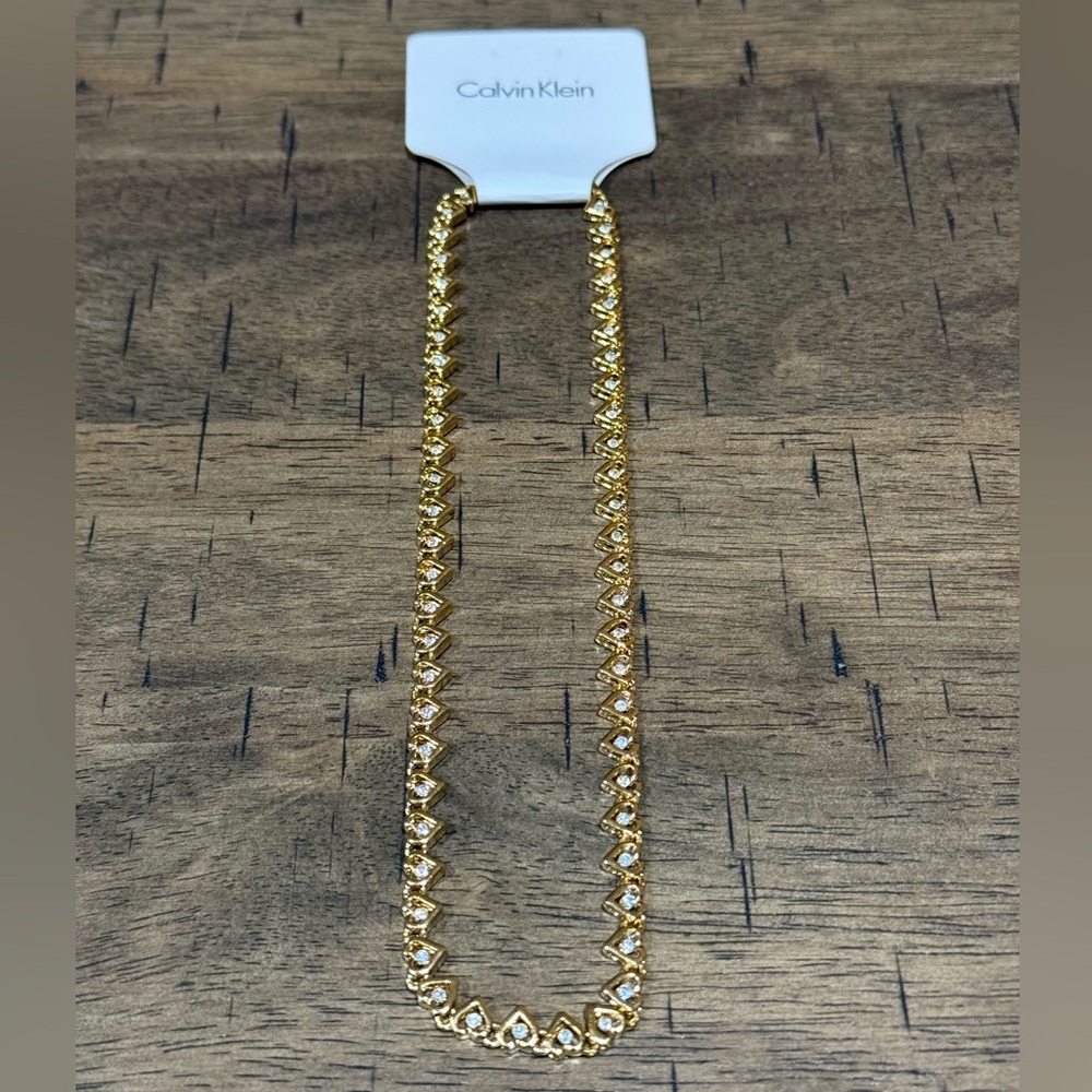 CK12. CALVIN KLEIN Gold-Tone Heart CZ Necklace 16” Chain NEW